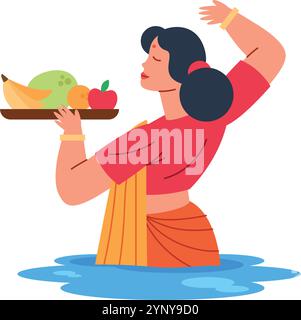 femme en célébration chhath puja grand festival hindou Illustration de Vecteur