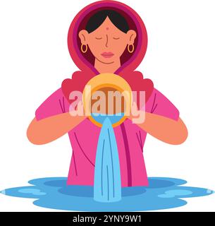 femme célébrant chhath puja un honneur au dieu soleil Illustration de Vecteur