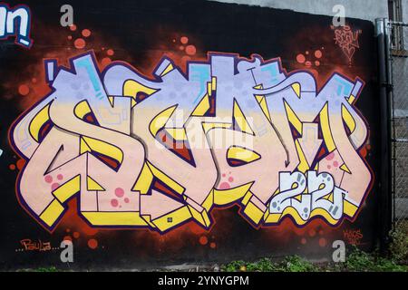 Arnaque 22 graffiti marqués sur une clôture sur Alex Faulkner Lane à Etobicoke, Toronto, Ontario, Canada Banque D'Images