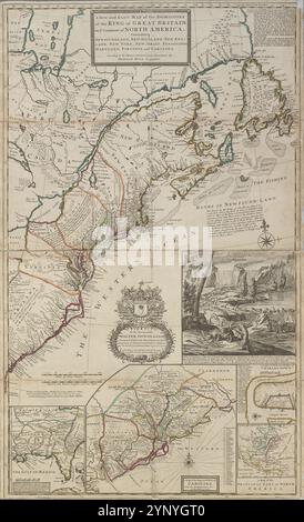 Une carte nouvelle et exacte des dominions du roi de Grande-Bretagne sur le continent nord-américain : contenant Terre-Neuve, Nouvelle-Écosse, Nouvelle-Angleterre, New York, New Jersey, Pensilvania, Maryland, Virginie et Caroline 1731 par Moll, Herman, -1732 Banque D'Images