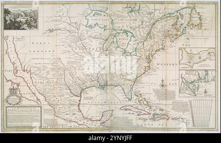 Une nouvelle carte des parties nord de l'Amérique revendiquée par la France sous vos noms de Louisiane, Mississipi, Canada et Nouvelle-France, avec vous adjoyning territoires de l'Angleterre et de l'Espagne ... 1720 par Moll, Herman, -1732 Banque D'Images