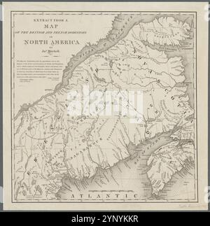 Extrait d'une carte des dominions britannique et français en Amérique du Nord 1843 par Mitchell, John, 1711-1768 Banque D'Images