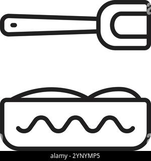 Pot de toilette pour animaux domestiques avec litière, conteneur et spatule, trait noir modifiable, illustration monochrome vectorielle, pictogramme wc animal Illustration de Vecteur