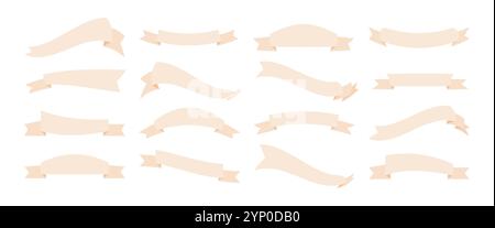 Ensemble de bannières de ruban beige de différentes formes et styles sur un fond blanc. Illustration vectorielle plate à des fins de conception et de décoration. Illustration de Vecteur