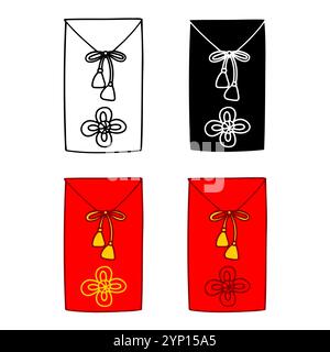 Traditionnel Red Ang Pao. Ensemble icône de célébration du nouvel an lunaire. Illustration de Vecteur