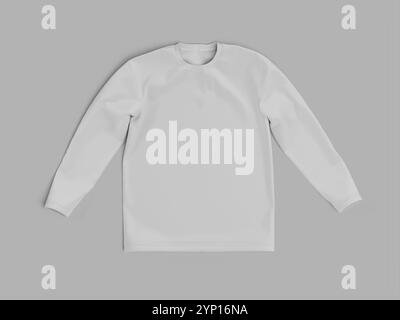 Flat Lay White Blank long Sleeve T-shirt maquette 3D en fond gris Banque D'Images