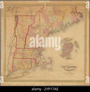 Carte routière télégraphique et ferroviaire des États de la Nouvelle-Angleterre 1854 par Williams, Alexander, 1846-1930 Banque D'Images