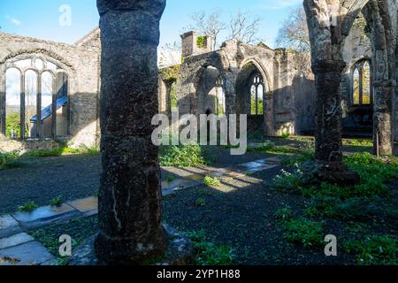 Ruines de l'église Holy Trinity, Buckfastleigh, nord du Devon, Angleterre, Royaume-Uni détruites par un incendie en 1992 Banque D'Images