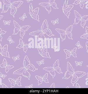 Motif mignon dans le style scandinave, boho, minimalisme dans des couleurs pastel violettes.papillons.décor pour la pépinière, douche de bébé, textiles Illustration de Vecteur