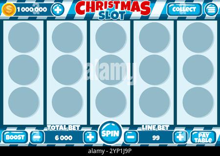 Machine à sous de casino, conception d'interface utilisateur de jeu, concept d'application mobile de jeu pour le jeu de casino sur le thème de Noël ou de bonbons. Interface utilisateur de jeu de machine à sous vectorielle Illustration de Vecteur