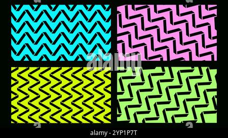 Collection de motifs abstraits de lignes zigzag 3D. Art minimaliste moderne avec des couleurs vibrantes et une texture audacieuse. Illustration vectorielle op art Illustration de Vecteur