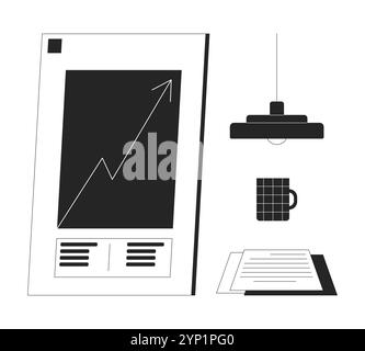 Accessoires pour salle de conférence jeu d'objets ligne 2D noir et blanc Illustration de Vecteur