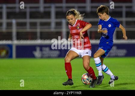 Ebbsfleet, Royaume-Uni. 10 août 2022. Lola Brown pendant Ebbsfleet United vs Chelsea Academy dans un amical de pré-saison. Banque D'Images