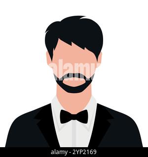 Homme barbu abstrait sans visage avec de longs cheveux en smoking et noeud papillon. Illustration vectorielle Illustration de Vecteur