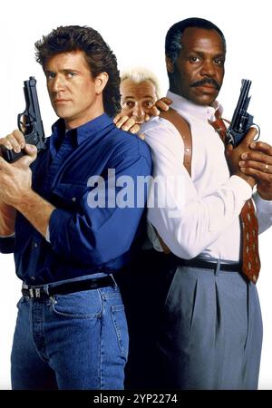 LETHAL WEAPON 3 1992 Warner Bros film avec de gauche à droite : Mel Gibson, Joe Pesci, Danny Glover Banque D'Images