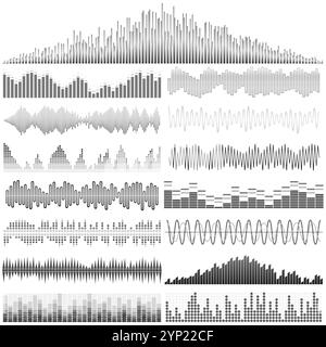 Ensemble vectoriel d'ondes sonores. EGALISEUR audio. Ondes sonores et audio isolées sur fond blanc. Illustration de Vecteur