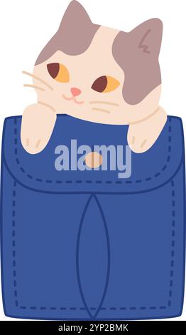 Chat assis dans la poche. Mignon bébé kawaii isolé sur fond blanc Illustration de Vecteur