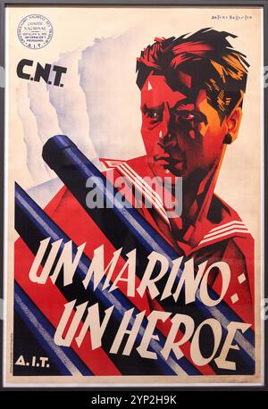 C.N.T., A Sailor : a Hero, un marino : un héroe, Arturo Ballester (Valence, 1892-1981), CNT affiche de propagande anarchiste espagnole, pendant la guerre civile espagnole, MNAC, Museu Nacional D'Art de Catalunya, Barcelone, Espagne. Banque D'Images