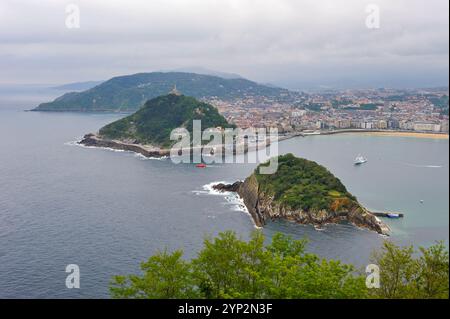 Baie de la Concha vue depuis le Monte Igeldo, Saint-Sébastien, golfe de Gascogne, province de Gipuzkoa, pays Basque, Espagne, Europe Banque D'Images