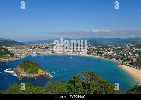 Baie de la Concha vue depuis le Monte Igeldo, Saint-Sébastien, golfe de Gascogne, province de Gipuzkoa, pays Basque, Espagne, Europe Banque D'Images