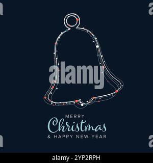 Modèle de carte de noël simple avec décoration de cloche de noël blanche et des points bleus et rouges sur fond bleu foncé. Joyeux Noël et bonne année Illustration de Vecteur