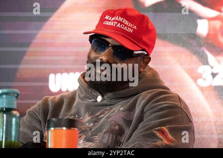 Derek Chisora en action lors de la conférence de presse Chisora vs Wallin à Co-op Live à Manchester, en Angleterre Banque D'Images