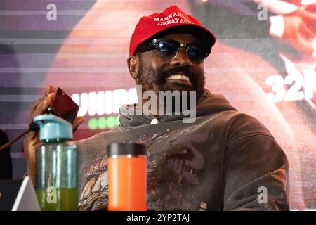 Derek Chisora en action lors de la conférence de presse Chisora vs Wallin à Co-op Live à Manchester, en Angleterre Banque D'Images