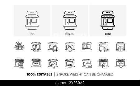 Icônes de ligne de magasin du marché. Place de marché en ligne, Marketing de réseau, magasin de gros. Icônes de ligne. Vecteur Illustration de Vecteur