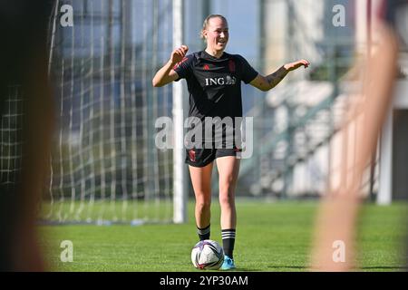 Antalya, Turquie. 28 novembre 2024. Feli Delacauw photographiée lors de la séance d'entraînement MD-1 de la Journée, 1 jour avant un match entre les équipes nationales d'Ukraine et de Belgique, a appelé les Red Flames lors du deuxième play-off des qualifications européennes féminines de l'UEFA 2023-24, le jeudi 28 novembre 2024 à Antalya, Turquie . Crédit : Sportpix/Alamy Live News Banque D'Images