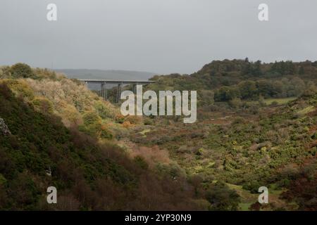 Le viaduc de Meldon et la vallée de l'Okement Ouest, Devon, Angleterre Banque D'Images