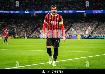 Madrid, Espagne. 05 novembre 2024. Theo HERNANDEZ de l'AC Milan lors du match de football MD4 de l'UEFA Champions League, League phase MD4 entre le Real Madrid CF et l'AC Milan le 5 novembre 2024 au stade Santiago Bernabeu de Madrid, Espagne - photo Matthieu Mirville/DPPI crédit : DPPI Media/Alamy Live News Banque D'Images