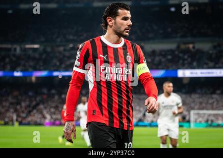 Madrid, Espagne. 05 novembre 2024. Theo HERNANDEZ de l'AC Milan lors du match de football MD4 de l'UEFA Champions League, League phase MD4 entre le Real Madrid CF et l'AC Milan le 5 novembre 2024 au stade Santiago Bernabeu de Madrid, Espagne - photo Matthieu Mirville/DPPI crédit : DPPI Media/Alamy Live News Banque D'Images