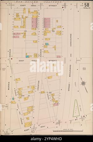 Bronx, V. 15, planche no 58 [Map Bounded by E. 183rd équipé, Grand Blvd., E. 181st équipé, Morris Ave.] 1915 Banque D'Images