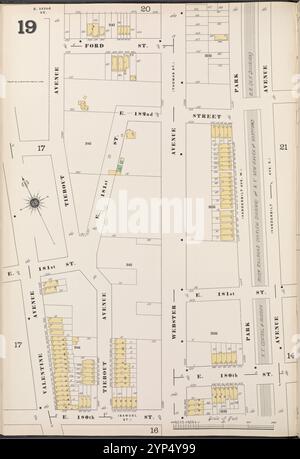 Bronx, V. 14, planche no 19 [Map Bounded by Ford réunies, Park Ave., E. 180th mis, Valentine Ave.] 1901 Banque D'Images