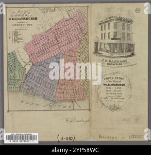 Carte de la ville de Williamsburg avec une partie de Greenpoint. 1852 Banque D'Images