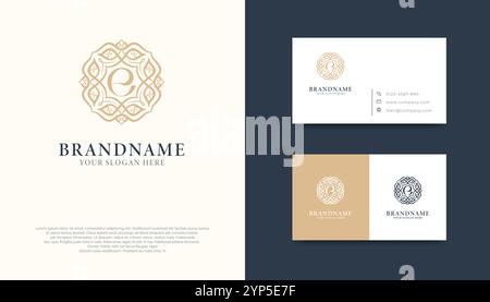 Un logo monogramme d'inspiration vintage avec la lettre « E » entourée de motifs ornés, reflétant l'élégance intemporelle, la sophistication et le style. Illustration de Vecteur