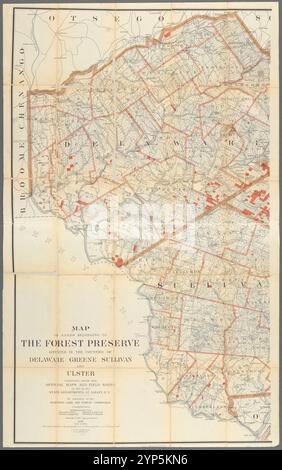 Carte des terres appartenant à la réserve forestière située dans les comtés de Delaware, Greene, Sullivan et Ulster : compilée à partir des cartes officielles et des notes de terrain dans les départements d'État à Albany, N. Y 1899 - 1899 par McClintock, J. Y. Banque D'Images