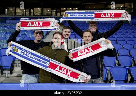 Saint-Sébastien, Espagne. 28 novembre 2024. SAN SEBASTIAN, 28-11-2024, Reale Arena, football, UEFA Europa League, saison 2024/2025, match entre Real Sociedad et Ajax, fans de Ajax Credit : Pro Shots/Alamy Live News Banque D'Images