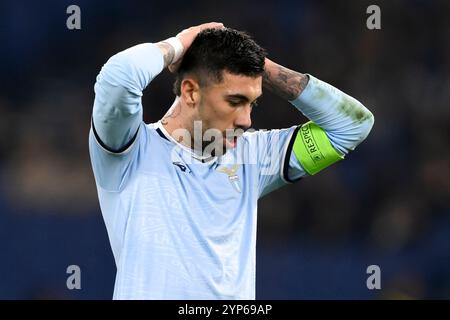 Rome, Italie. 28 novembre 2024. Mattia Zaccagni du SS Lazio semble découragée lors du match de football de la Ligue Europa entre le SS Lazio et le PFK Ludogorets au stade Olimpico à Rome (Italie), le 28 novembre 2024. Crédit : Insidefoto di andrea staccioli/Alamy Live News Banque D'Images