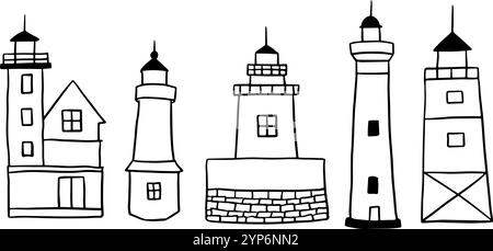 Lighthouse dessiné à la main | vecteur Doodle minimaliste pour les conceptions nautiques et côtières Illustration de Vecteur