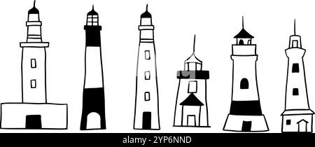 Lighthouse dessiné à la main | vecteur Doodle minimaliste pour les conceptions nautiques et côtières Illustration de Vecteur