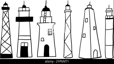 Lighthouse dessiné à la main | vecteur Doodle minimaliste pour les conceptions nautiques et côtières Illustration de Vecteur