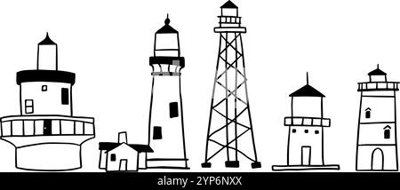 Lighthouse dessiné à la main | vecteur Doodle minimaliste pour les conceptions nautiques et côtières Illustration de Vecteur