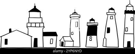 Lighthouse dessiné à la main | vecteur Doodle minimaliste pour les conceptions nautiques et côtières Illustration de Vecteur