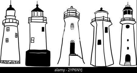 Lighthouse dessiné à la main | vecteur Doodle minimaliste pour les conceptions nautiques et côtières Illustration de Vecteur