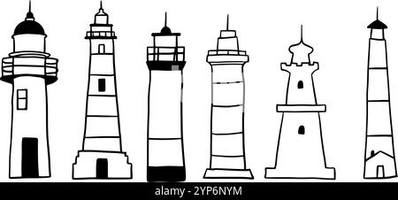 Lighthouse dessiné à la main | vecteur Doodle minimaliste pour les conceptions nautiques et côtières Illustration de Vecteur