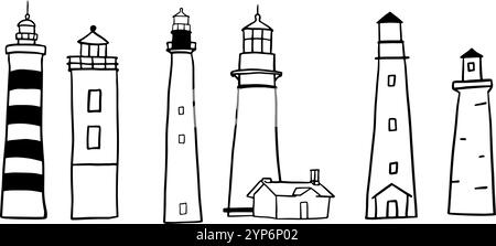 Lighthouse dessiné à la main | vecteur Doodle minimaliste pour les conceptions nautiques et côtières Illustration de Vecteur