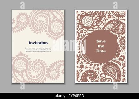 Ensemble de deux cartes de vœux à motifs cachemire Illustration de Vecteur