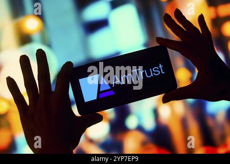 Dans cette illustration photo, le logo AmTrust Financial services est affiché sur l'écran d'un smartphone mobile Banque D'Images