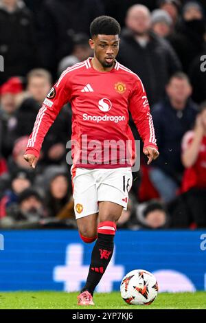 Manchester, Royaume-Uni. 28 novembre 2024. Old Trafford MANCHESTER, ANGLETERRE - NOVEMBRE 28 : AMAD Diallo de Manchester United court avec le ballon lors du match de l'UEFA Europa League 2024/25 League phase MD5 entre Manchester United et FK Bodo/Glimt à Old Trafford le 28 novembre 2024 à Manchester, Angleterre. (Richard Callis/SPP) crédit : photo de presse sportive SPP. /Alamy Live News Banque D'Images